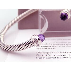 David Yurman Inspired 5mm Amethyst Sterling Silver Bracelet M
